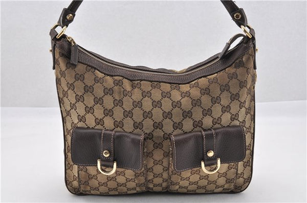 Authentic GUCCI Abbey Shoulder Hand Bag GG Canvas Leather 153025 Brown 1872G