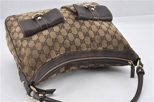 Authentic GUCCI Abbey Shoulder Hand Bag GG Canvas Leather 153025 Brown 1872G