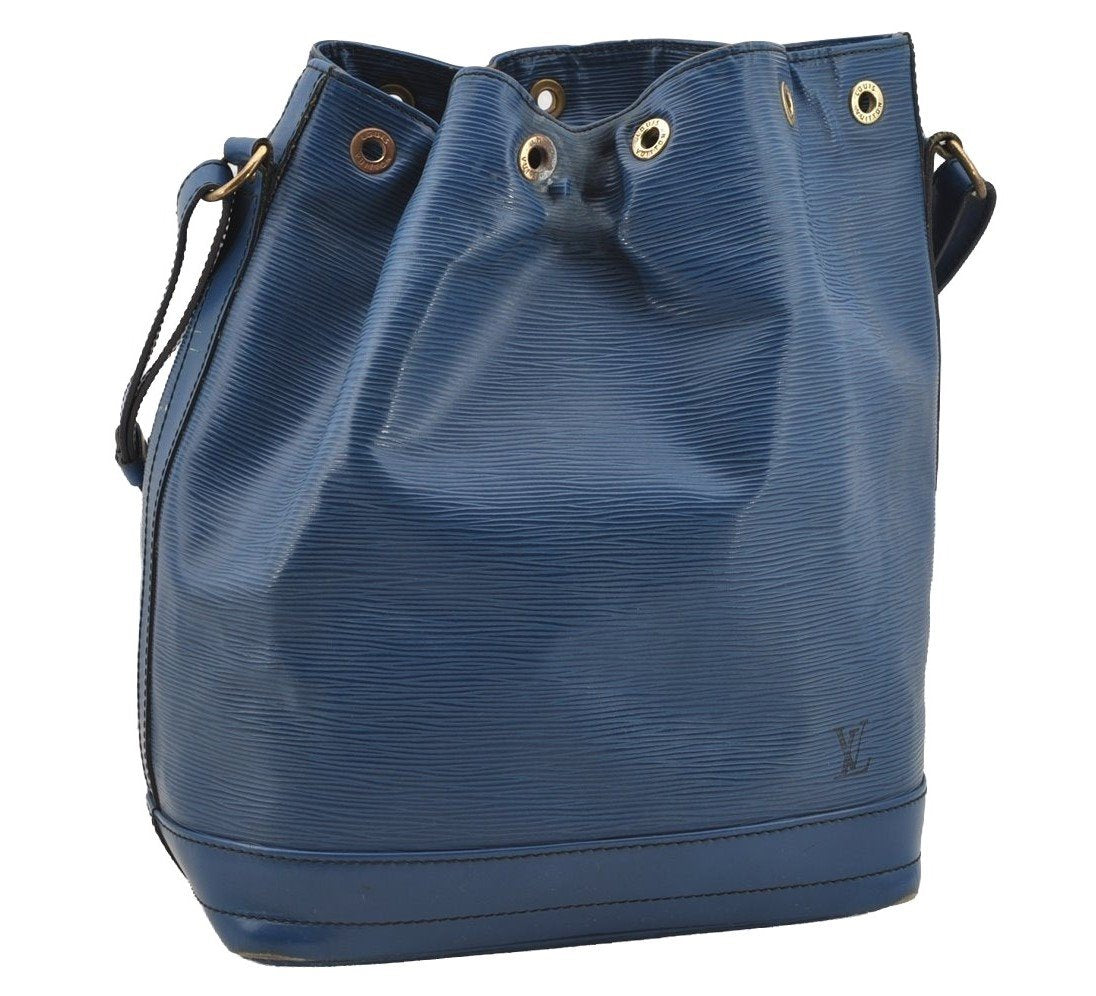 Authentic Louis Vuitton Epi Noe Shoulder Drawstring Bag Blue M44005 LV 1872I