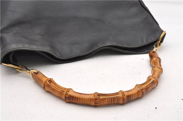 Authentic GUCCI Bamboo Vintage 2Way Shoulder Bag Leather Black Junk 1873G