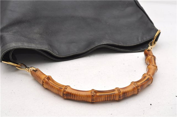 Authentic GUCCI Bamboo Vintage 2Way Shoulder Bag Leather Black Junk 1873G