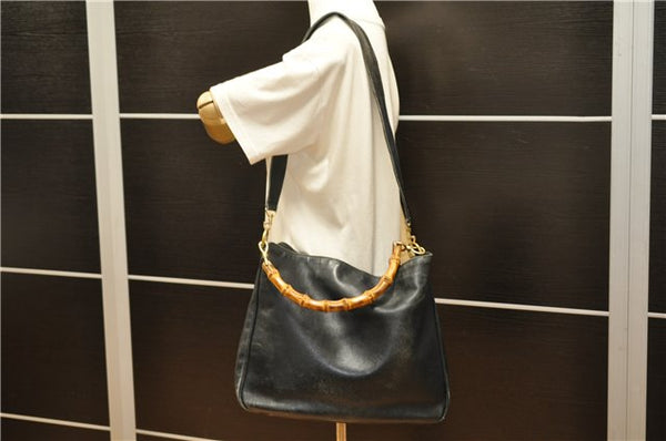 Authentic GUCCI Bamboo Vintage 2Way Shoulder Bag Leather Black Junk 1873G