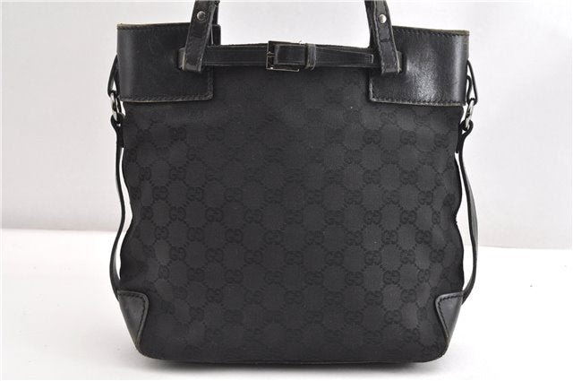Authentic GUCCI Vintage Shoulder Tote Bag GG Canvas Leather 107757 Black 1875G