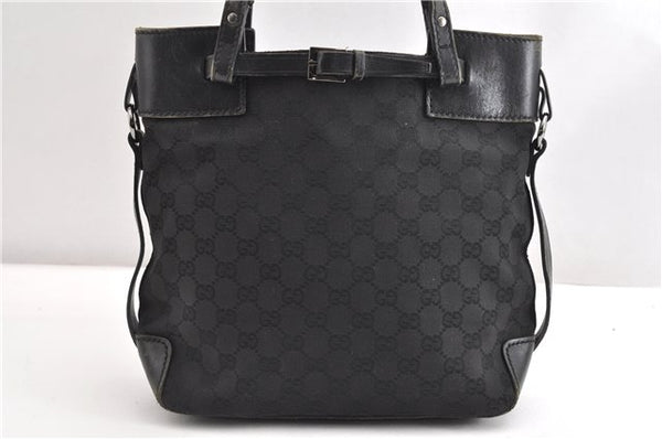 Authentic GUCCI Vintage Shoulder Tote Bag GG Canvas Leather 107757 Black 1875G