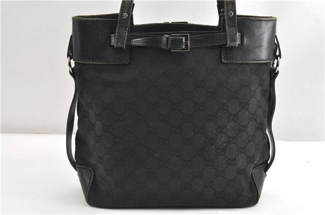 Authentic GUCCI Vintage Shoulder Tote Bag GG Canvas Leather 107757 Black 1875G