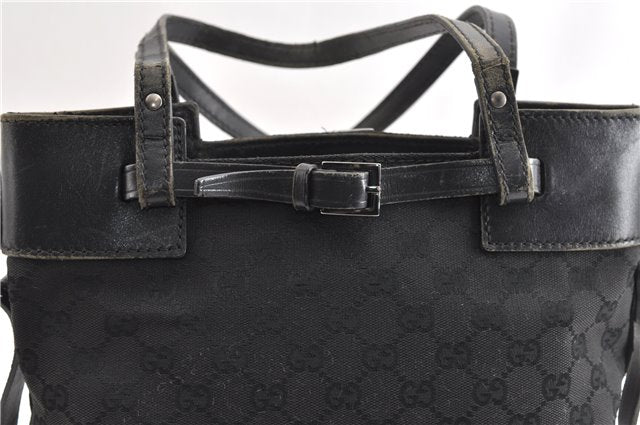 Authentic GUCCI Vintage Shoulder Tote Bag GG Canvas Leather 107757 Black 1875G