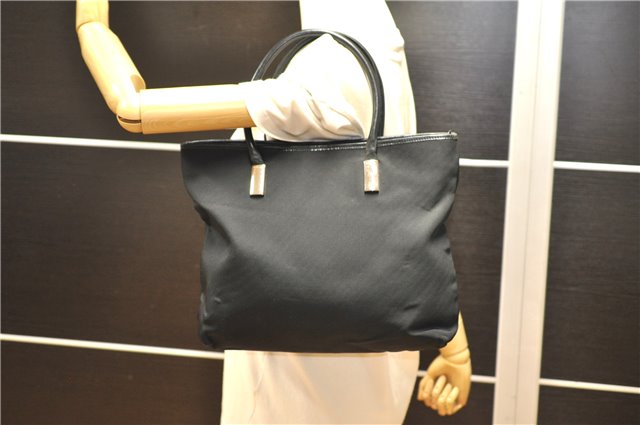 Authentic GUCCI Vintage Shoulder Tote Bag Nylon Leather Black 1876G