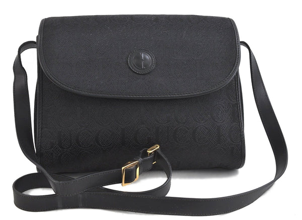 Authentic GUCCI Shoulder Cross Body Bag Purse Canvas Leather Black 1878D