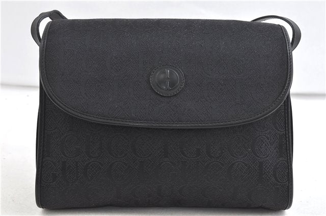 Authentic GUCCI Shoulder Cross Body Bag Purse Canvas Leather Black 1878D