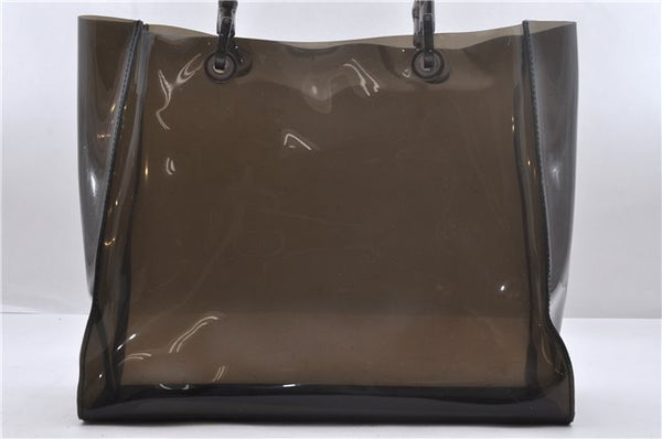 Authentic GUCCI Clear Bamboo Tote Hand Bag Vinyl Leather Black 1879D