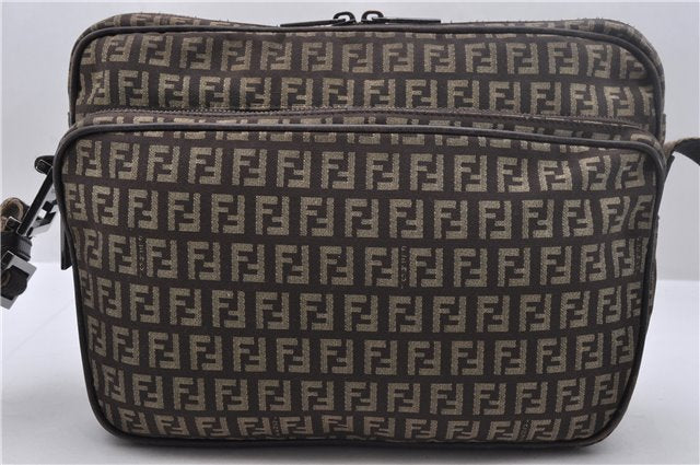 Authentic FENDI Zucchino Shoulder Cross Body Bag Canvas Leather Brown 1880D