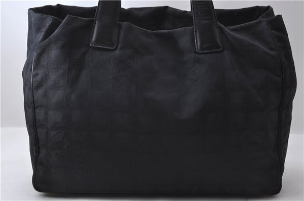 Authentic CHANEL New Travel Line Shoulder Tote Bag Nylon Leather Black 1882D