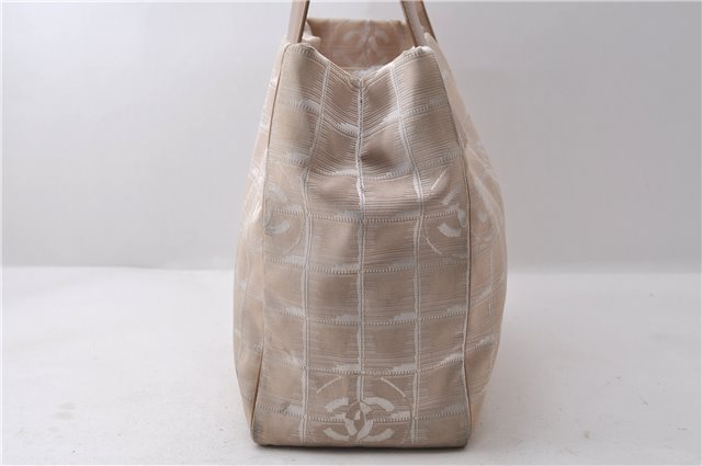 Authentic CHANEL New Travel Line Shoulder Hand Bag Nylon Leather Beige 1883D
