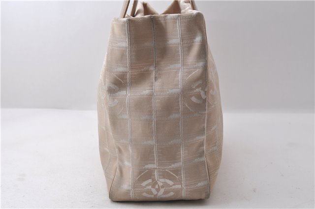 Authentic CHANEL New Travel Line Shoulder Hand Bag Nylon Leather Beige 1883D