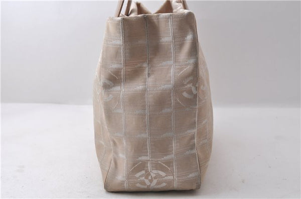 Authentic CHANEL New Travel Line Shoulder Hand Bag Nylon Leather Beige 1883D