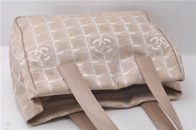 Authentic CHANEL New Travel Line Shoulder Hand Bag Nylon Leather Beige 1883D