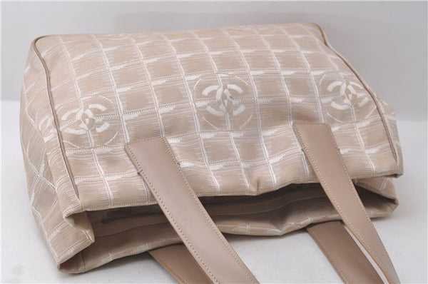 Authentic CHANEL New Travel Line Shoulder Hand Bag Nylon Leather Beige 1883D