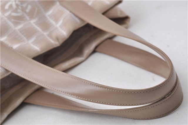 Authentic CHANEL New Travel Line Shoulder Hand Bag Nylon Leather Beige 1883D
