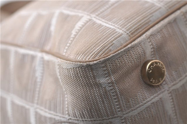 Authentic CHANEL New Travel Line Shoulder Hand Bag Nylon Leather Beige 1883D