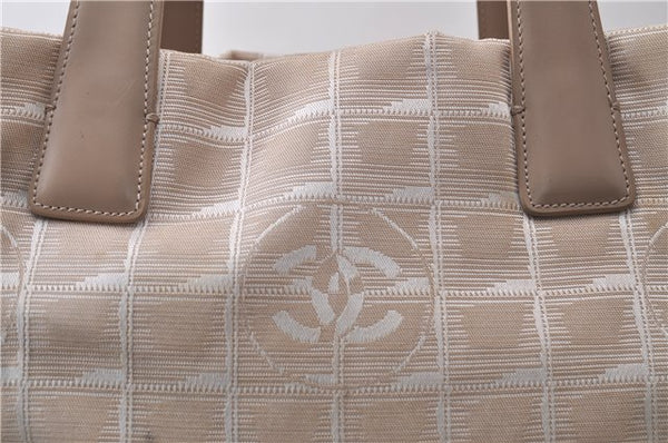 Authentic CHANEL New Travel Line Shoulder Hand Bag Nylon Leather Beige 1883D