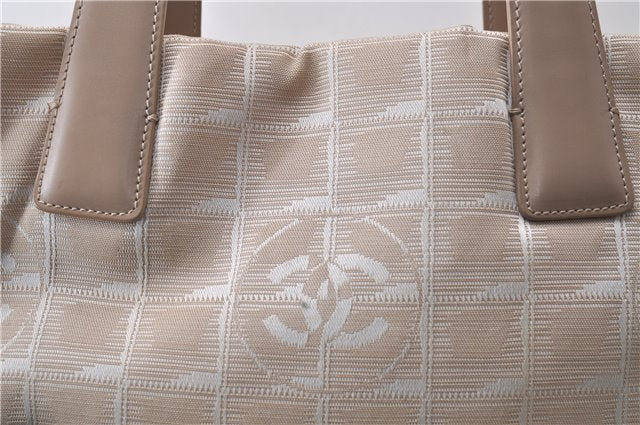 Authentic CHANEL New Travel Line Shoulder Hand Bag Nylon Leather Beige 1883D
