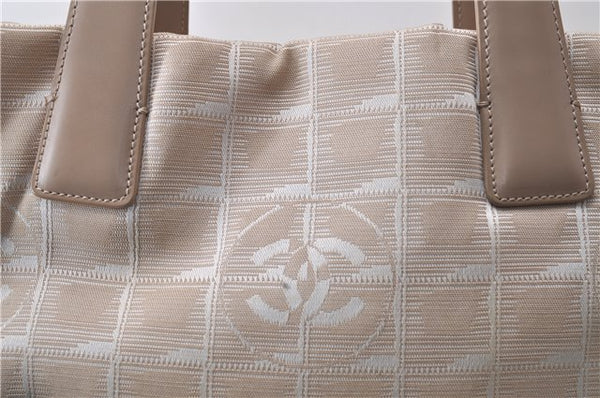 Authentic CHANEL New Travel Line Shoulder Hand Bag Nylon Leather Beige 1883D
