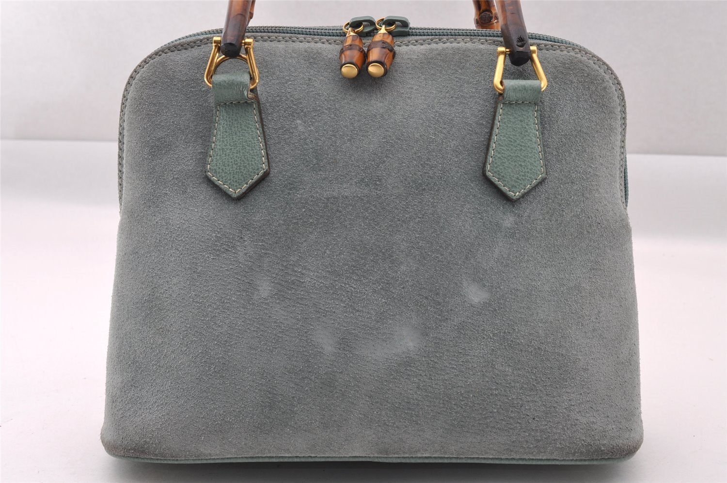 Authentic GUCCI Bamboo 2way Hand Shoulder Crossbody Bag Suede Leather Blue 1883I