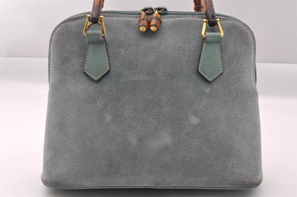 Authentic GUCCI Bamboo 2way Hand Shoulder Crossbody Bag Suede Leather Blue 1883I