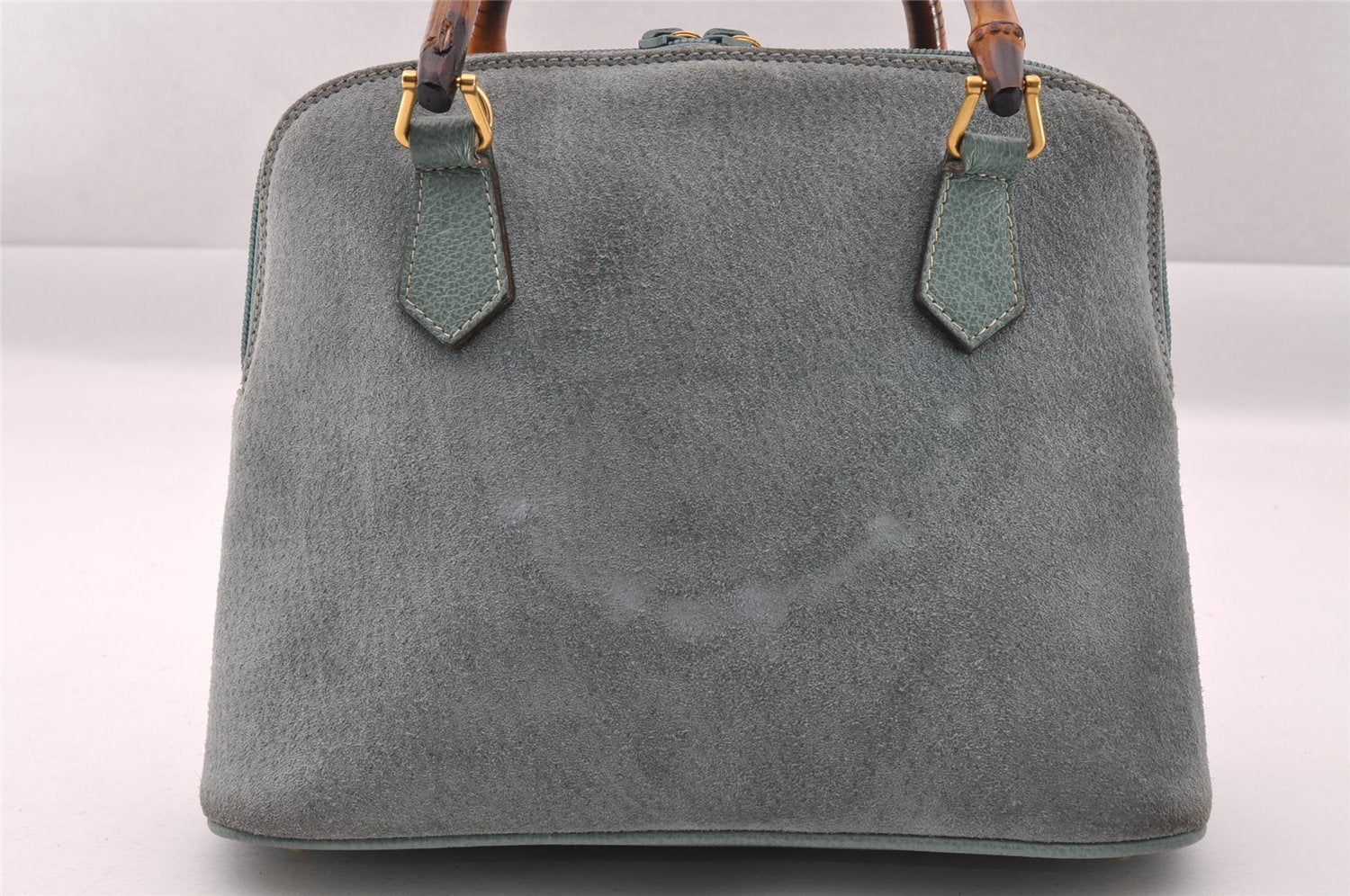 Authentic GUCCI Bamboo 2way Hand Shoulder Crossbody Bag Suede Leather Blue 1883I