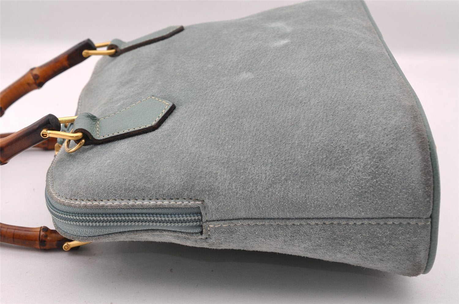 Authentic GUCCI Bamboo 2way Hand Shoulder Crossbody Bag Suede Leather Blue 1883I