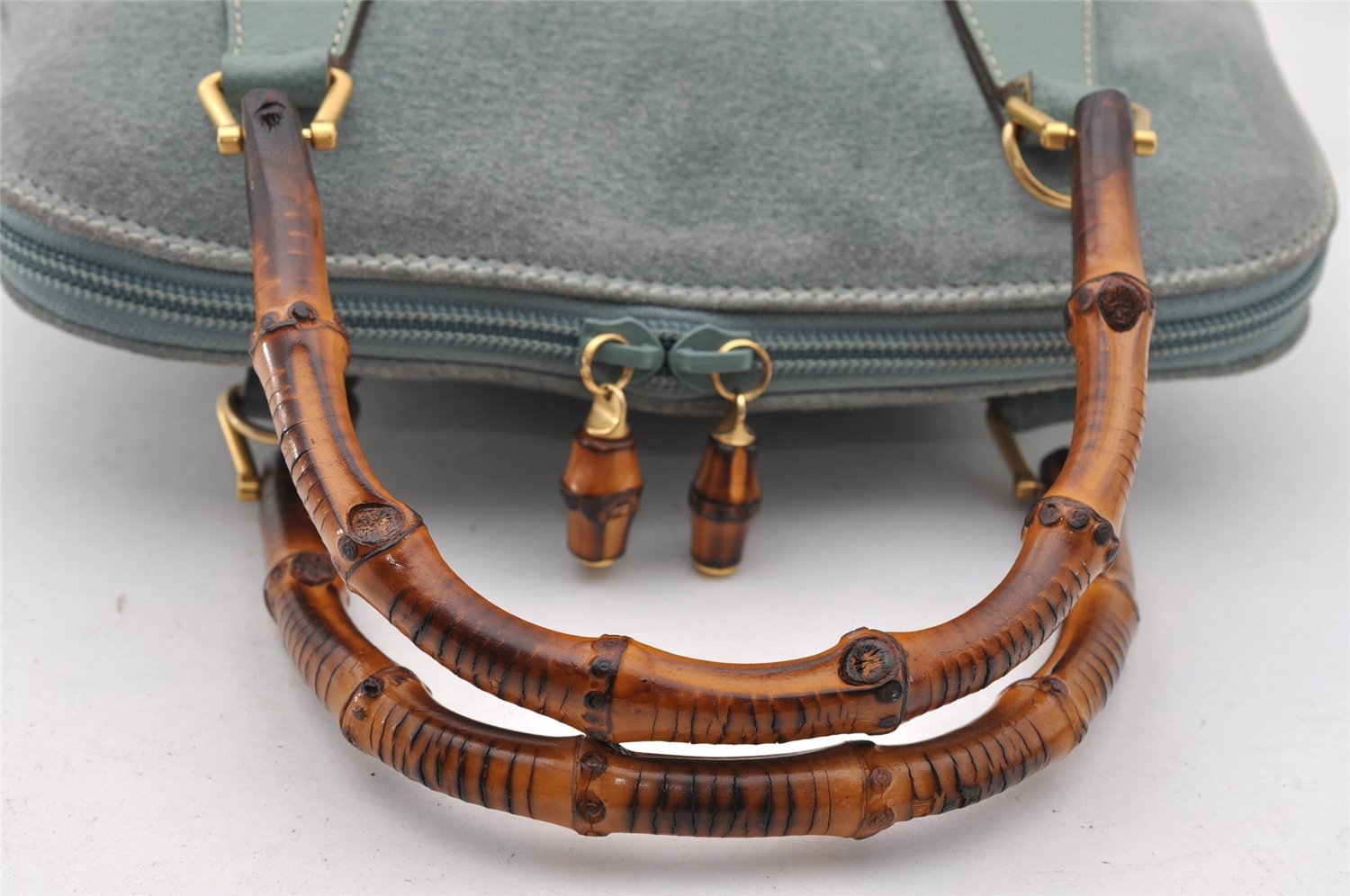 Authentic GUCCI Bamboo 2way Hand Shoulder Crossbody Bag Suede Leather Blue 1883I