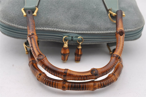 Authentic GUCCI Bamboo 2way Hand Shoulder Crossbody Bag Suede Leather Blue 1883I
