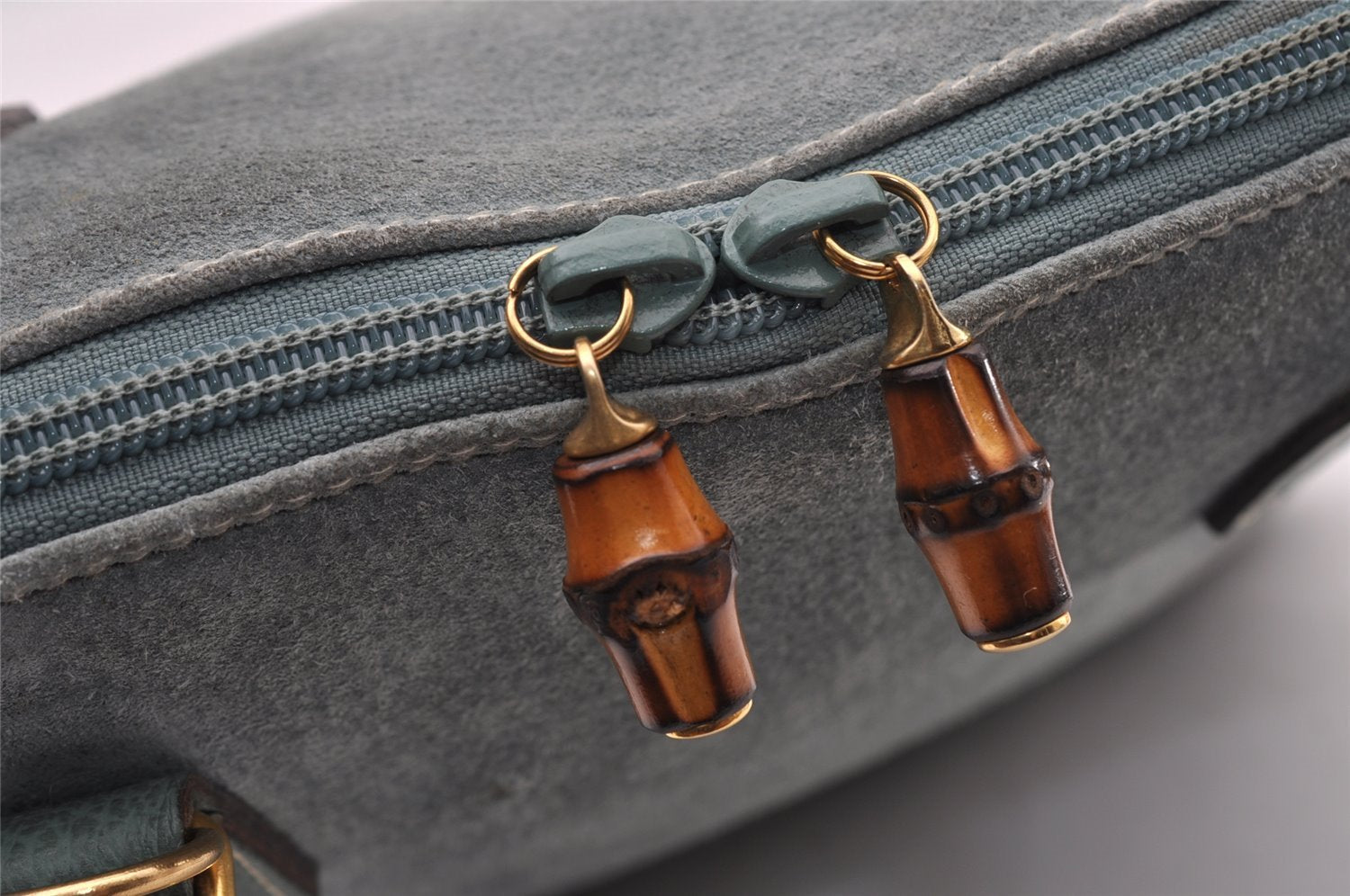 Authentic GUCCI Bamboo 2way Hand Shoulder Crossbody Bag Suede Leather Blue 1883I