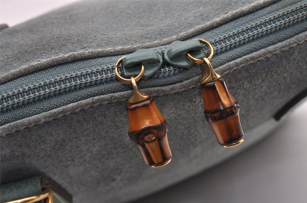 Authentic GUCCI Bamboo 2way Hand Shoulder Crossbody Bag Suede Leather Blue 1883I