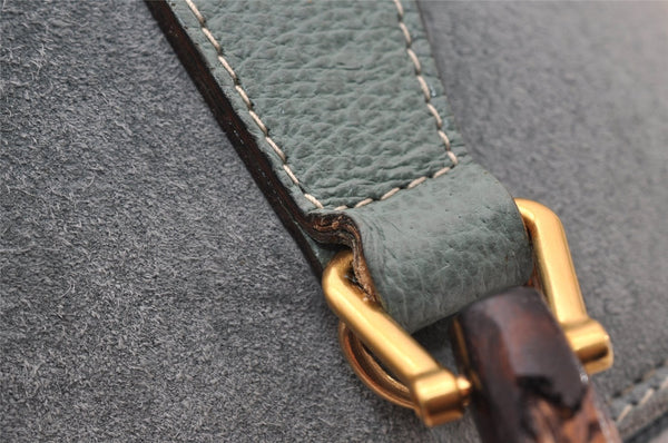 Authentic GUCCI Bamboo 2way Hand Shoulder Crossbody Bag Suede Leather Blue 1883I