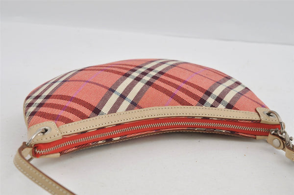 Authentic BURBERRY BLUE LABEL Check Shoulder Bag Purse Canvas Leather Red 1885I