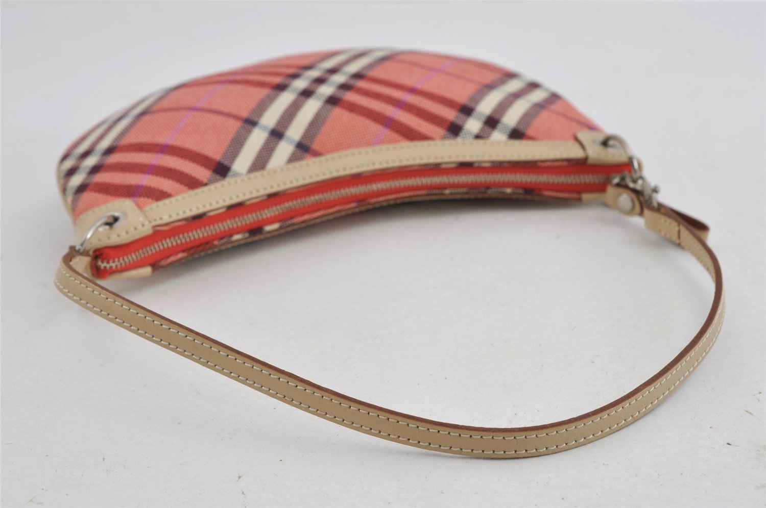 Authentic BURBERRY BLUE LABEL Check Shoulder Bag Purse Canvas Leather Red 1885I