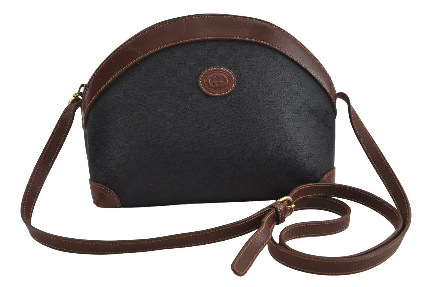 Authentic GUCCI Micro GG PVC Leather Shoulder Cross Body Bag Black Junk 1886I