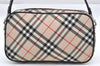 Authentic BURBERRY BLUE LABEL Check Hand Bag Purse Nylon Leather Beige 1887I