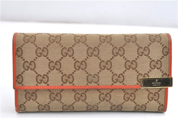 Authentic GUCCI Long Wallet Purse GG Canvas Leather 291099 Brown Orange 1892G