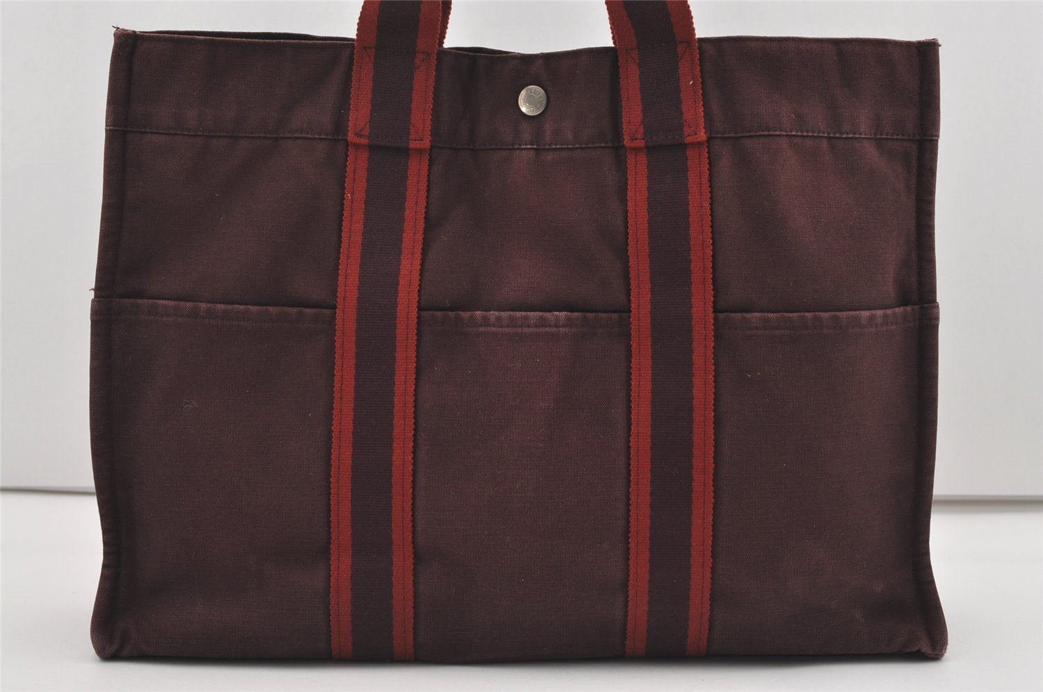 Authentic HERMES Fourre Tout MM Vintage Hand Tote Bag Canvas Wine Red 1892I