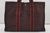 Authentic HERMES Fourre Tout MM Vintage Hand Tote Bag Canvas Wine Red 1892I