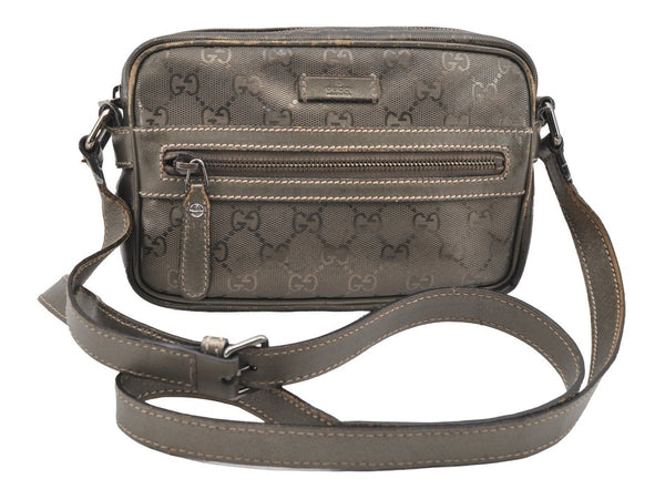 Authentic GUCCI Impreme Shoulder Cross Bag GG PVC Leather 201447 Khaki 1893I