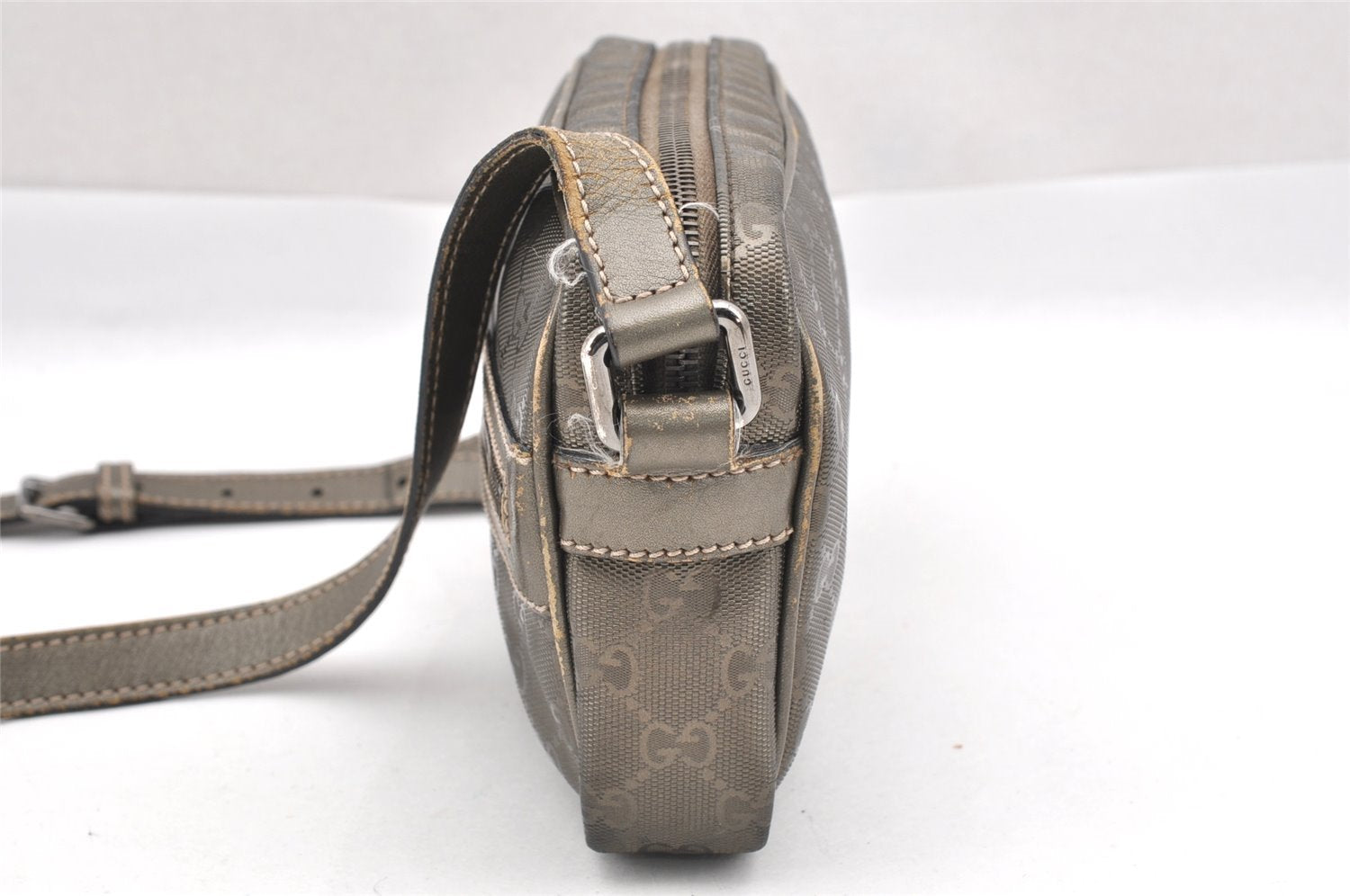 Authentic GUCCI Impreme Shoulder Cross Bag GG PVC Leather 201447 Khaki 1893I