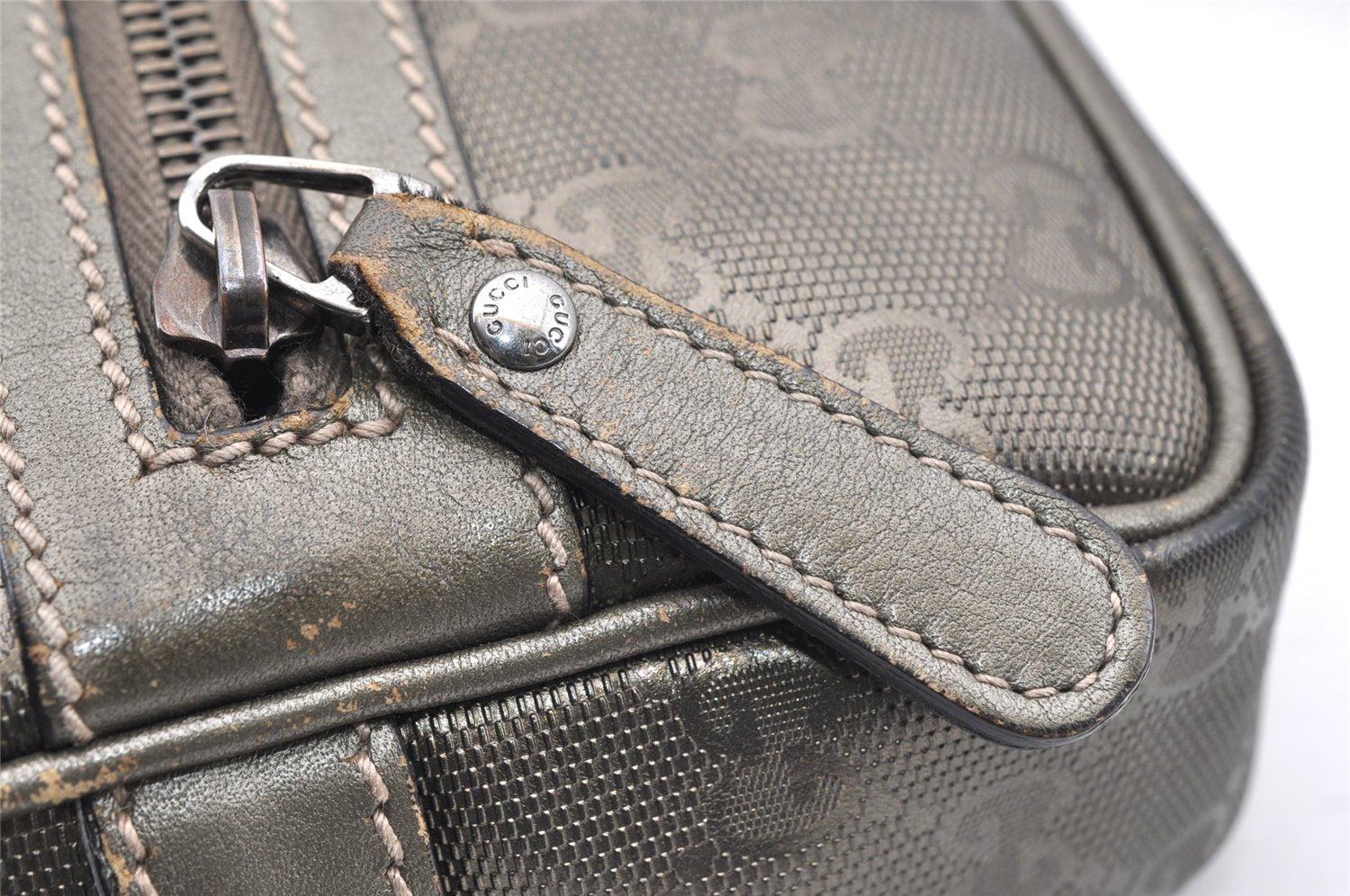 Authentic GUCCI Impreme Shoulder Cross Bag GG PVC Leather 201447 Khaki 1893I