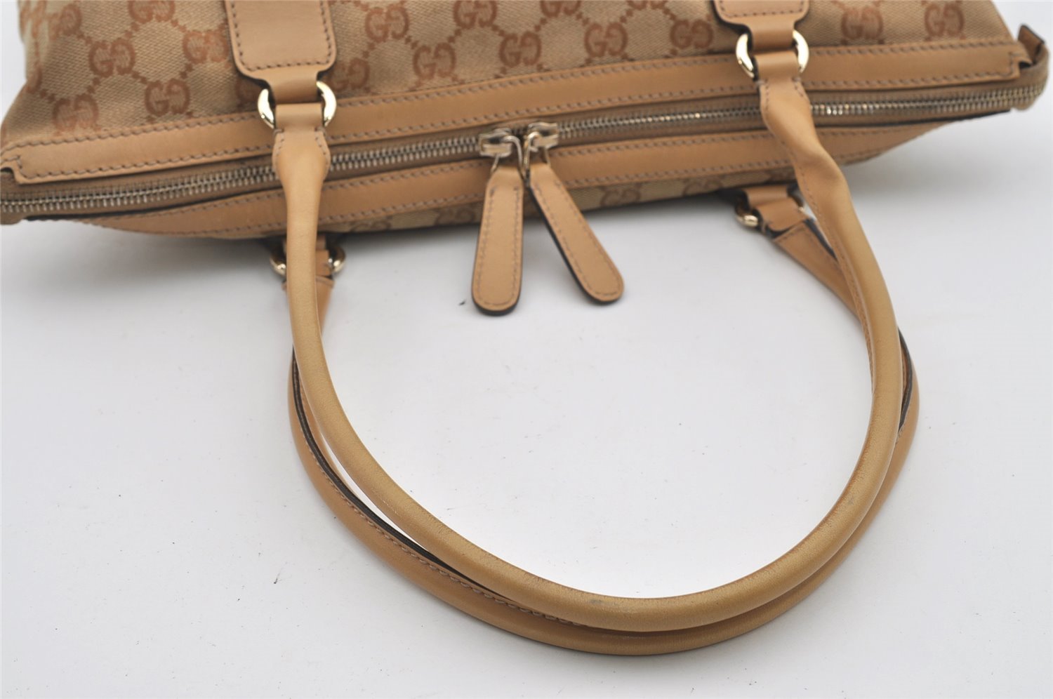 Auth GUCCI Web Sherry Line Horsebit Shoulder Bag GG Canvas Leather Beige 1894I