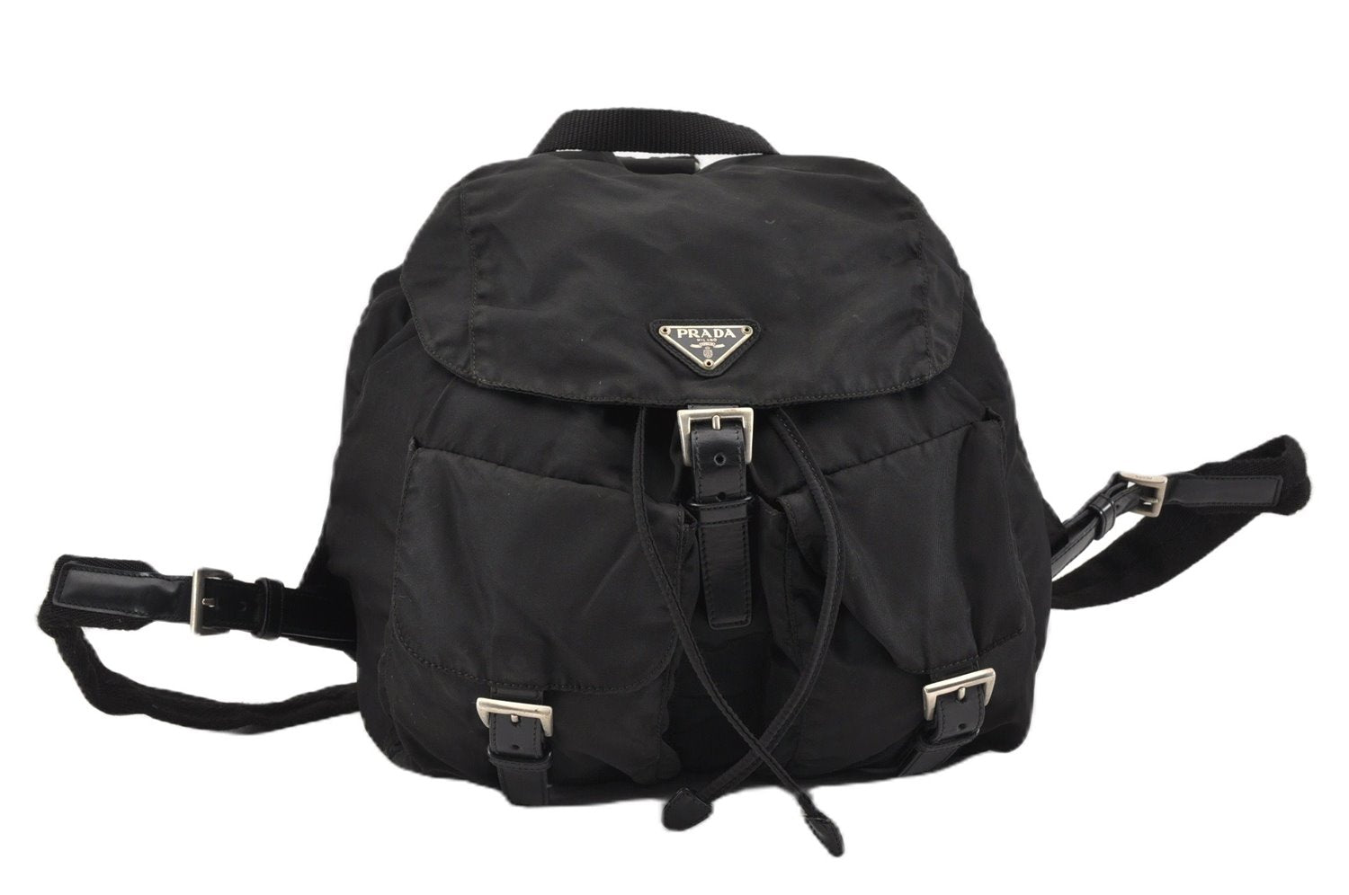 Authentic PRADA Vintage Nylon Tessuto Leather Backpack Purse Black 1896G