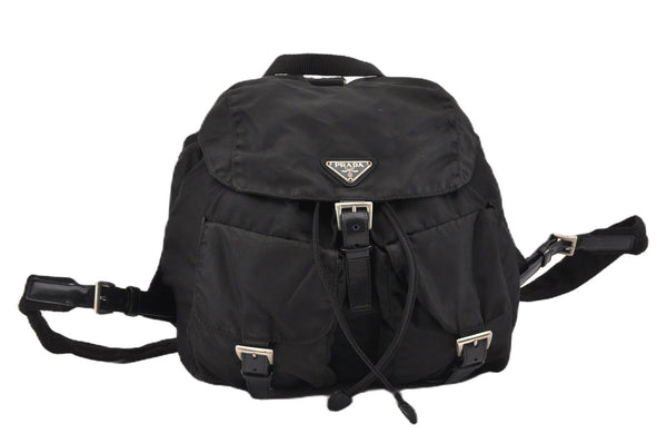 Authentic PRADA Vintage Nylon Tessuto Leather Backpack Purse Black 1896G