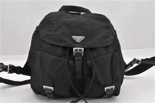 Authentic PRADA Vintage Nylon Tessuto Leather Backpack Purse Black 1896G