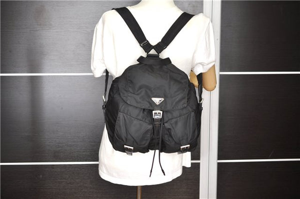 Authentic PRADA Vintage Nylon Tessuto Leather Backpack Purse Black 1896G